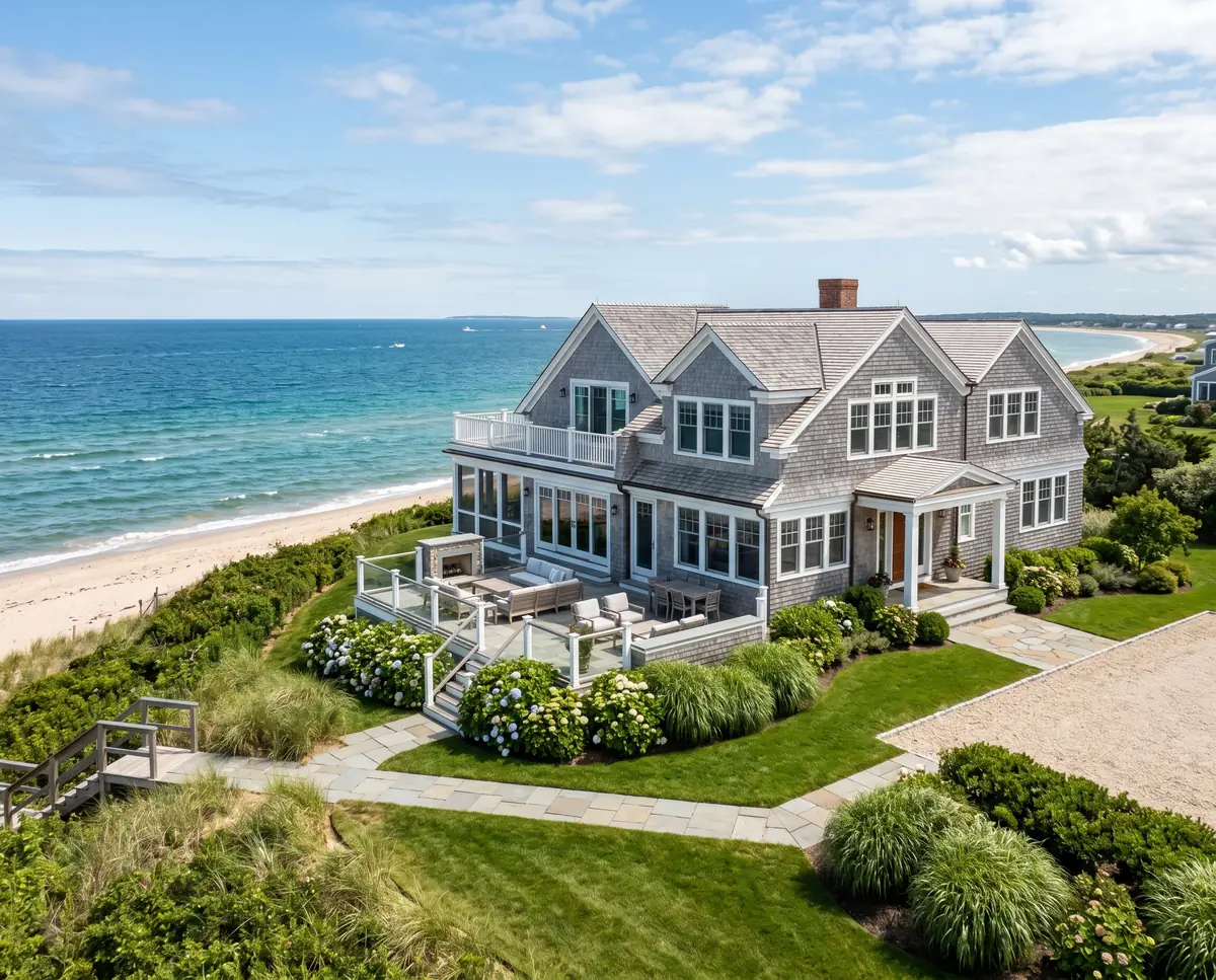 Custom-built Cape Cod home with cedar shingles on a waterfront lot